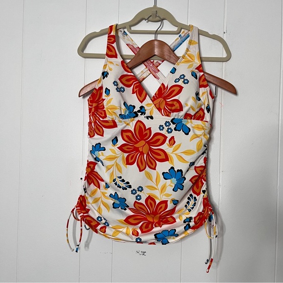 Lands' End Other - Lands' End Floral Cross-Back Women's Tankini Swim Top Ruched sides Size 10 DD